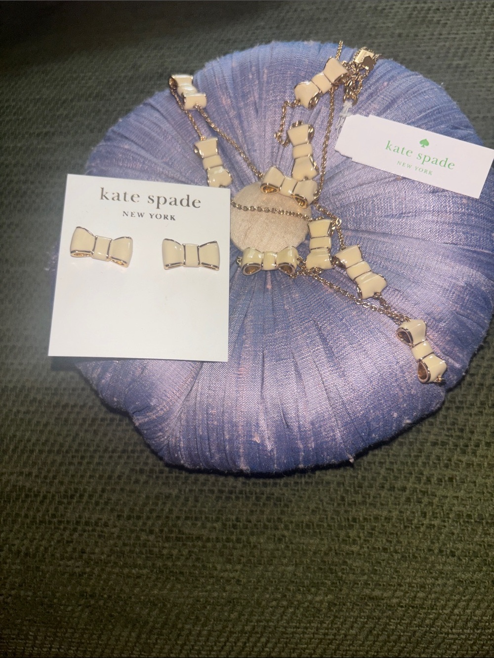kate spade kids Cream Enamel Bow Necklace with Matching Stud Earrings